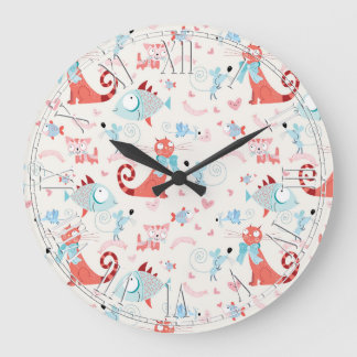 Beautiful Country Cat Pattern Große Wanduhr
