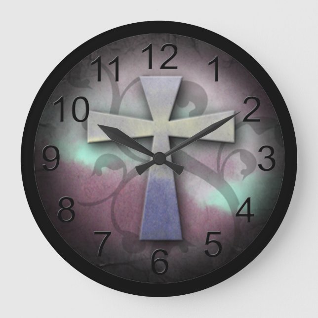 Beautiful Custom Christian Jesus Rustic Cross Große Wanduhr (Vorderseite)