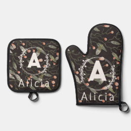 Beautiful Custom Initial Name Floral Muster Ofenhandschuh & Topflappen-Set