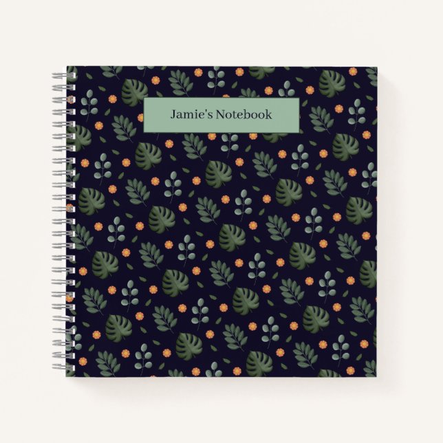 Beautiful Custom Name Modern Leaf Spiral Notebook Notizbuch (Vorderseite)