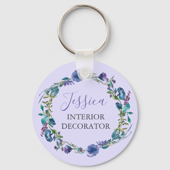 Beautiful Custom Occupation Purple Floral Wreath Schlüsselanhänger (Vorderseite)