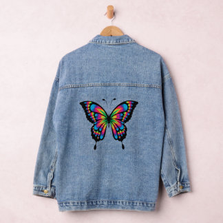 Beautiful Custom Women's Denim Jean Jacket Butterf Jeansjacke