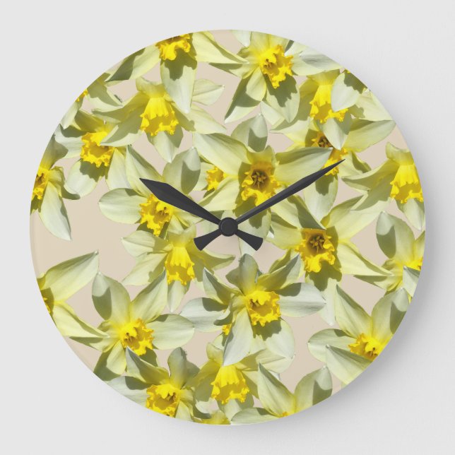 Beautiful Daffodils Flowers  Wall Clock Große Wanduhr (Vorderseite)