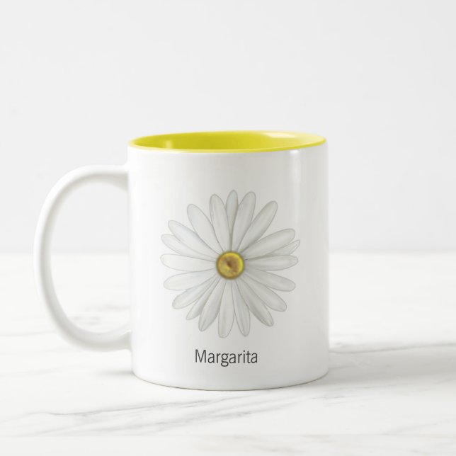 Beautiful Daisy Blume auf Weiß Zweifarbige Tasse (Links)