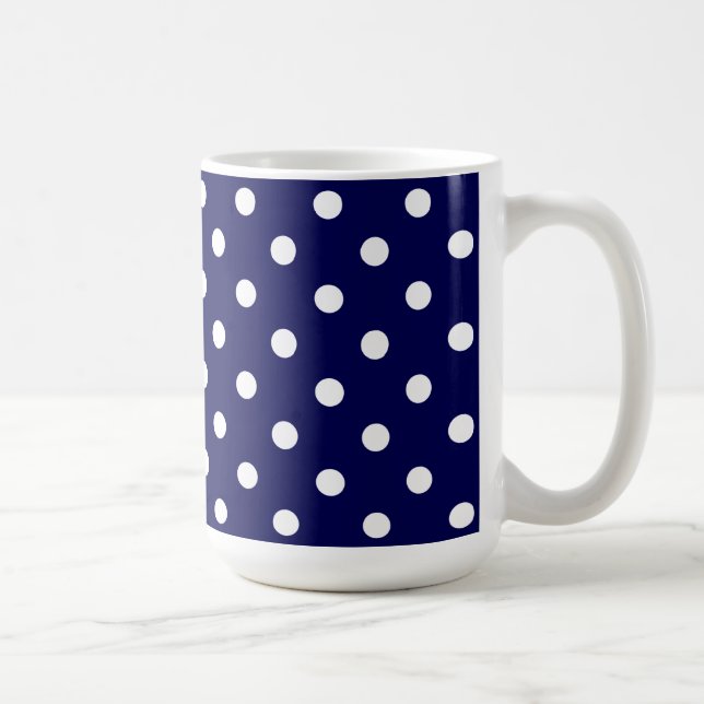 Beautiful Dark Blue And Stylish White Polka Dots Kaffeetasse (Rechts)