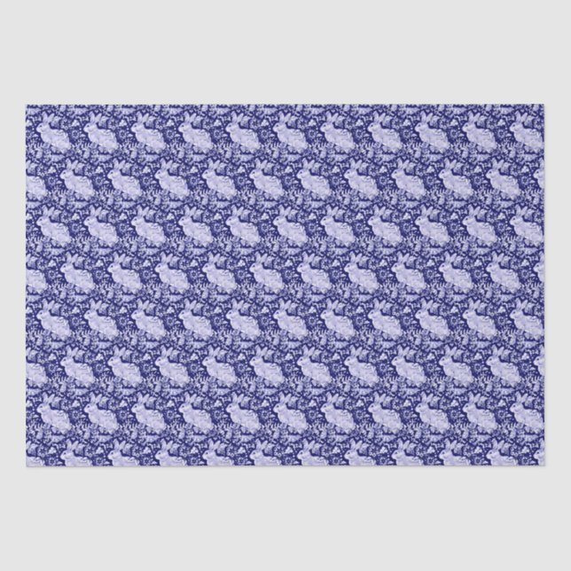 Beautiful Dark Blue & White Rabbit Dedham Delft Seidenpapier (Vorderseite)