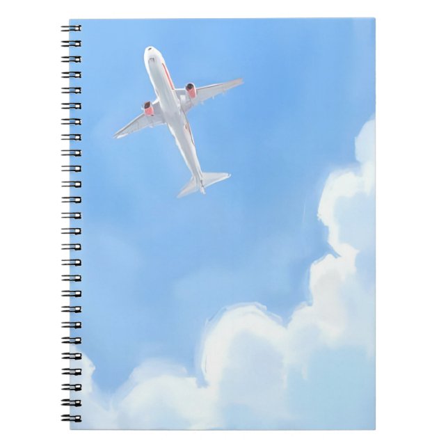 Beautiful Day Blue Sky Clouds Plane Watercolor Notizblock (Vorderseite)