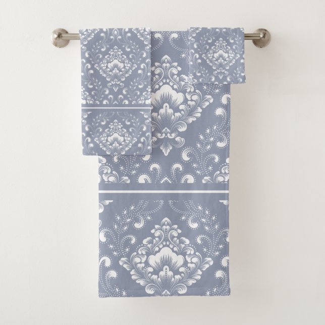Beautiful dblue gray and white floral pattern bath badhandtuch set (Insitu)