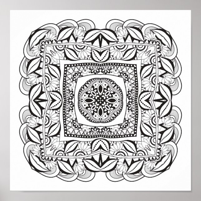 Beautiful Decorative  Square Doodle 2 Poster (Vorne)