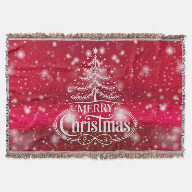 Beautiful Deep Red and Green Merry Christmas Decke (Vorderseite)