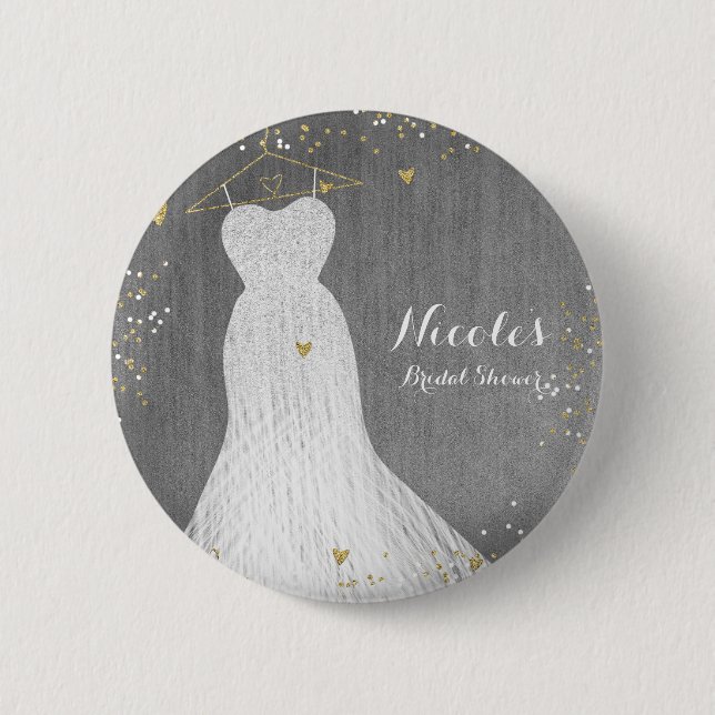 Beautiful Dress on Gold Hanger Brautparty Party Button (Vorderseite)