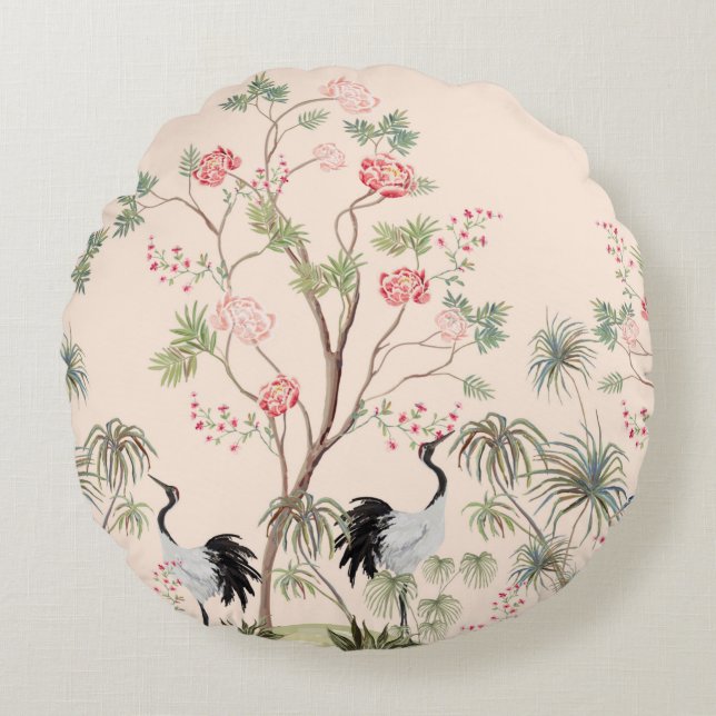 Beautiful exotic chinoiserie wallpaper. Hand drawn Rundes Kissen (Vorderseite)