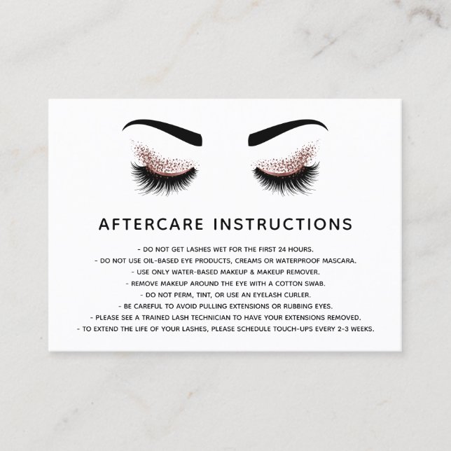 Beautiful Eye Rose Gold Glitzer Läsionen Aftercare Empfehlungskarte (Vorderseite)