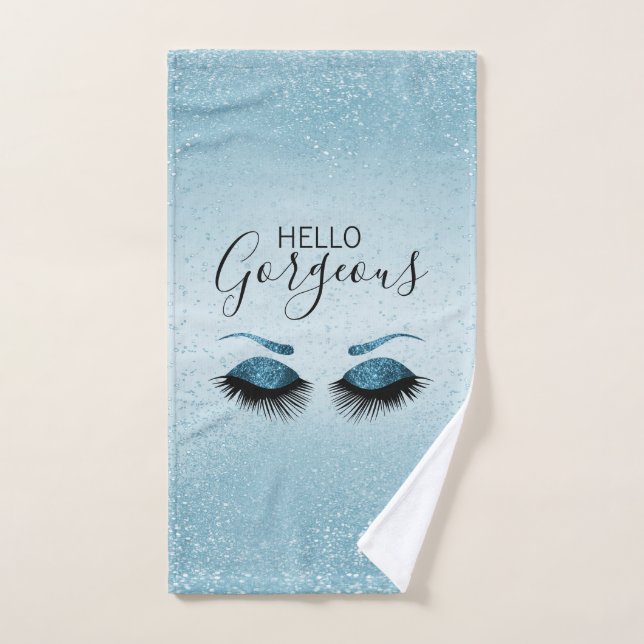 Beautiful Eyelash Blue Glitzer Badhandtuch Set (Handtuch)