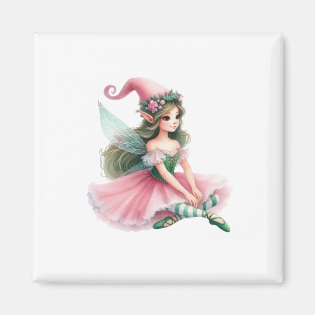 Beautiful Fairy Gnome with Striped Tights Women's Magnet (Vorne)