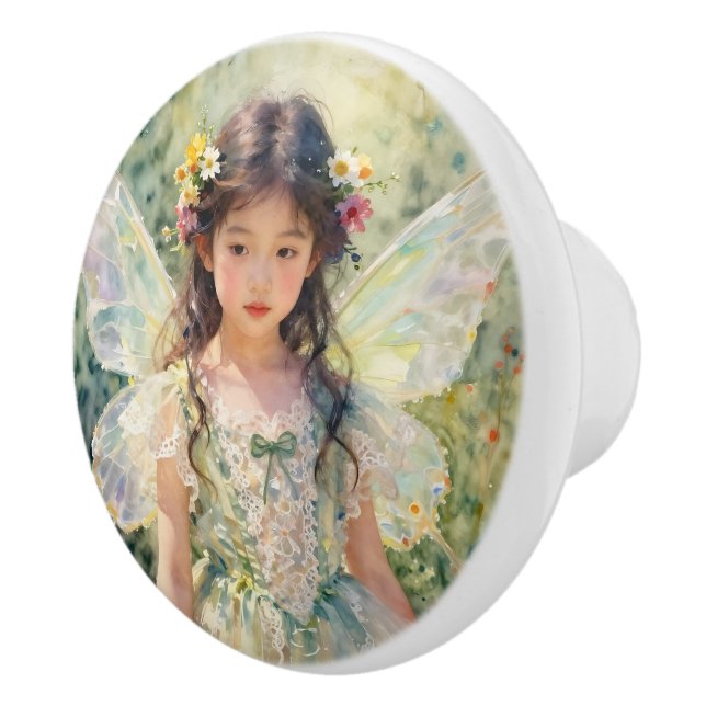 Beautiful Fairy with Flowers | Fairytale Keramikknauf (Rechts)