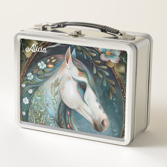 Beautiful Fantasy White Horse Metall Brotdose (Vorderseite)