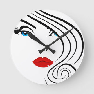 Beautiful Fashion Model Face Drawing Runde Wanduhr