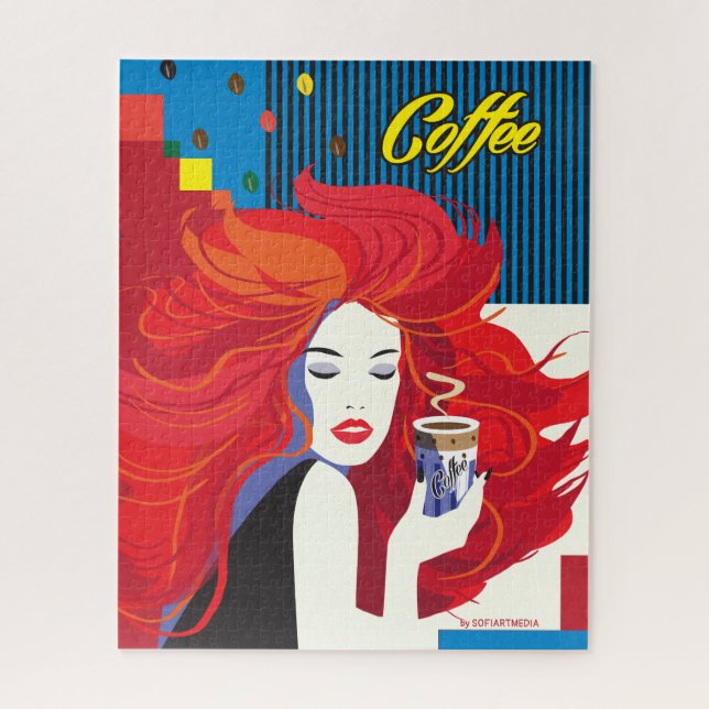 "Beautiful Fashion Woman with Coffee Cup" Pop Art (Vertikal)