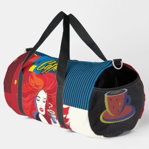 "Beautiful Fashion Woman with Coffee Cup" Pop Art Duffle Bag