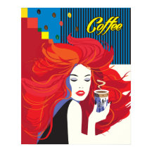 "Beautiful Fashion Woman with Coffee Cup" Pop Art