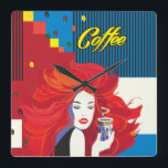 "Beautiful Fashion Woman with Coffee Cup" Pop Art Quadratische Wanduhr<br><div class="desc">Square Wall Clock "Beautiful Fashion Woman with Coffee Cup" Pop Art Trendy Stylish Illustration,  Art Work Poster for Phantastisch Holiday Gifts and Prezents,  Wohngestaltung,  Art & Wall Décor,  Uhren Decorative Produkt,  Square Wall Clock Modernes Design "Beautiful Fashion Woman with Coffee Cup" - Sammlung. 2023</div>