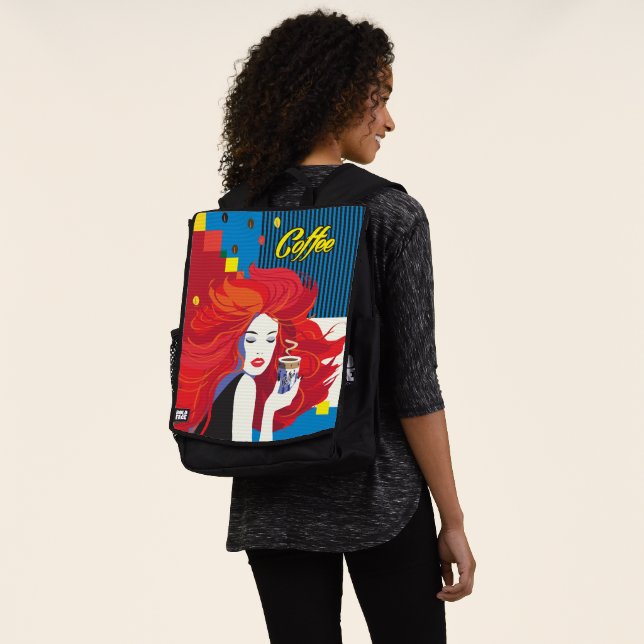 "Beautiful Fashion Woman with Coffee Cup" Pop Art Rucksack (Ausgewaschen)