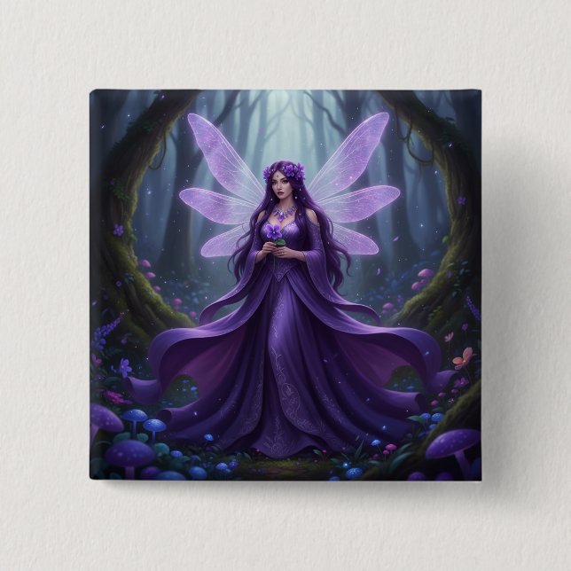 Beautiful February Amethyst Fairy Button (Vorderseite)