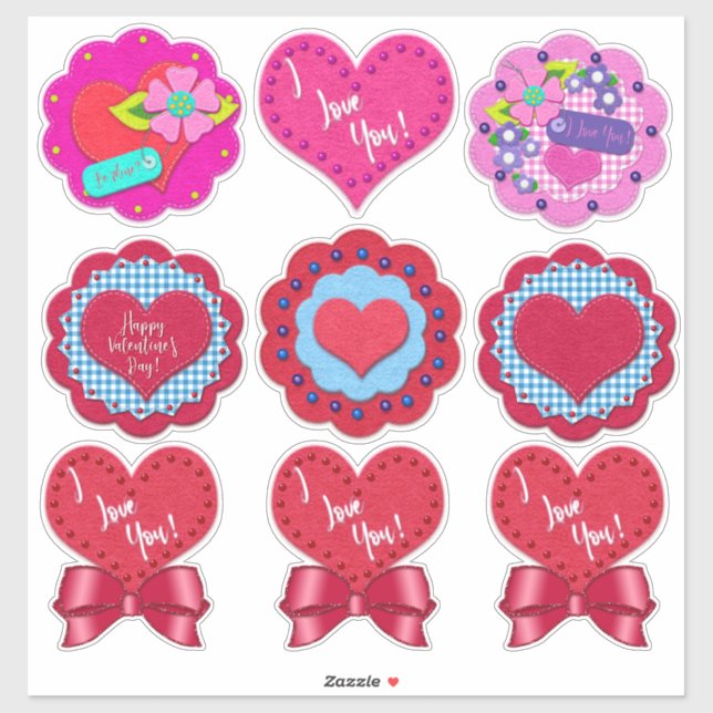 Beautiful Felt Look Valentine's Day Rounds  Aufkleber (Blatt)