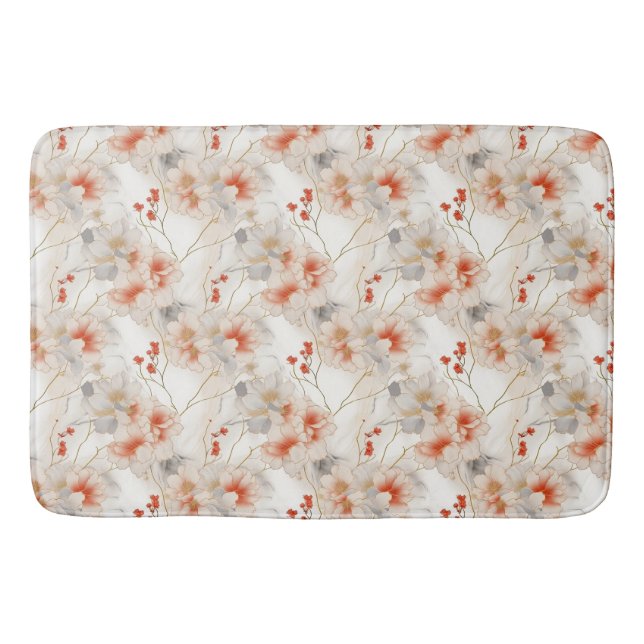 Beautiful Feminine Peach Red Floral Badematte (Vorderseite)