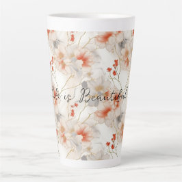 Beautiful Feminine Peach Red White Floral Milchtasse