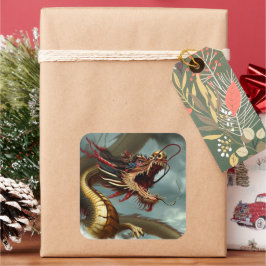 Beautiful Fierce Red Dragon Quadratischer Aufkleber