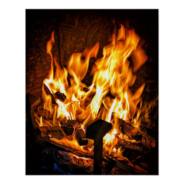 Beautiful fire in ancient fireplace poster (Vorderseite)