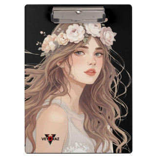 Beautiful Floral Anime Girl – Soft Pastel Aesthe Klemmbrett