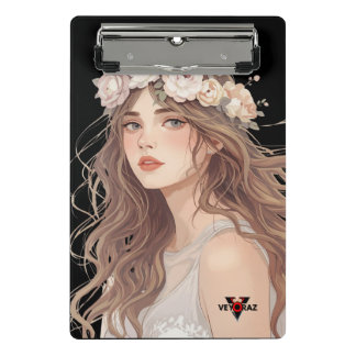 Beautiful Floral Anime Girl – Soft Pastel Aesthe Mini Klemmbrett