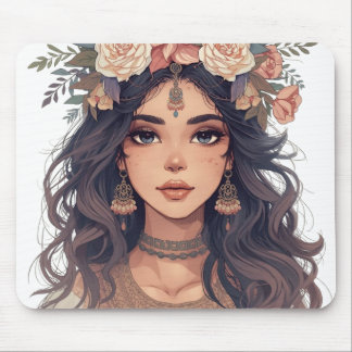 Beautiful Floral Anime Girl – Soft Pastel Aesthe Mousepad