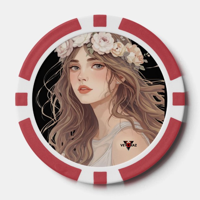 Beautiful Floral Anime Girl – Soft Pastel Aesthe Pokerchips (Vorderseite)