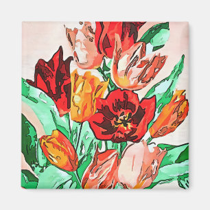 Beautiful Floral Bouquet Tulips Kontur Magnet