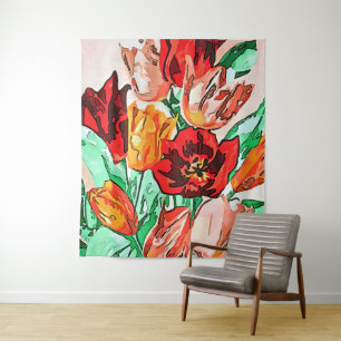 Beautiful Floral Bouquet Tulips Kontur Wandteppich