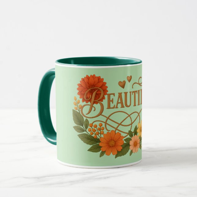 Beautiful Floral Coffee Mug Elegant Gold & Orange (Devant gauche)
