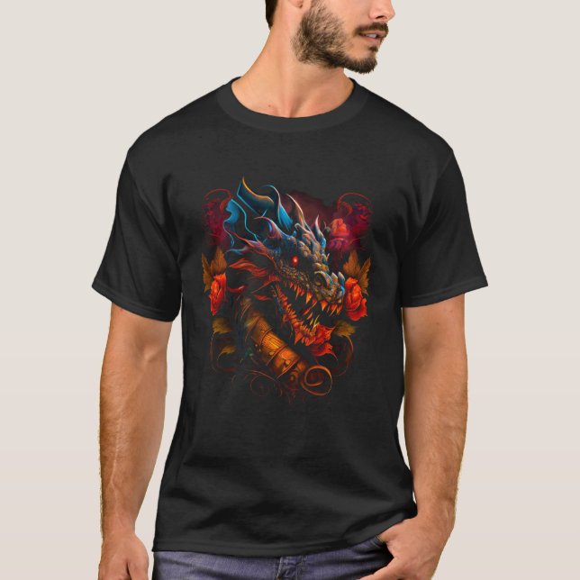 Beautiful Floral Dragon  Fantasy Sharp Teeth Cool T-Shirt (Vorderseite)