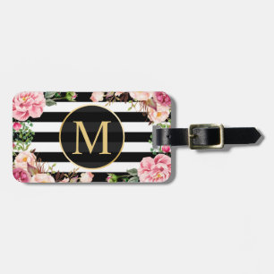 Beautiful floral Wrap Schwarz-weiß Stripes Monogra Gepäckanhänger