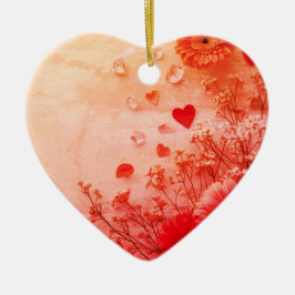 Beautiful Flowers on a Pink Valentines Day Tree Keramik Ornament