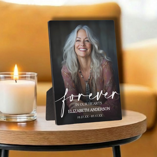 Beautiful Forever in our Hearts Photo Memorial Fotoplatte (Forever in our Hearts photo memorial tabletop easel-back plaque)