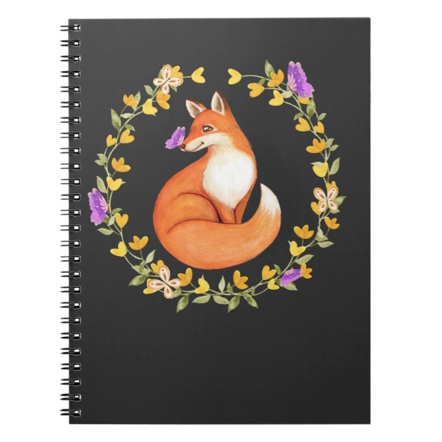 Beautiful Fox Floral Wreath Niedlich Butterfly Notizblock (Vorderseite)