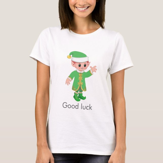 Beautiful Funny Lucky Elf & Calligraphy T-Shirt (Vorderseite)