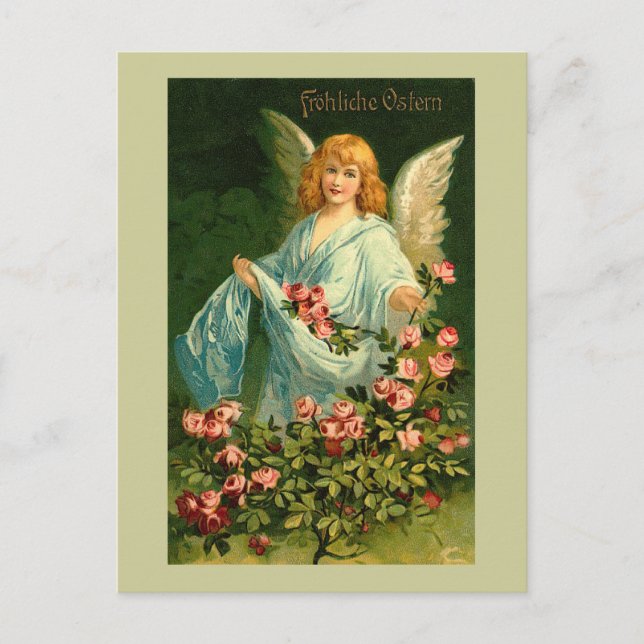 Beautiful German Vintage Easter Angel Feiertagspostkarte (Vorderseite)