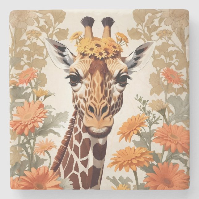 Beautiful Giraffe und Gerbera Daisy Blume Steinuntersetzer (Vorderseite)