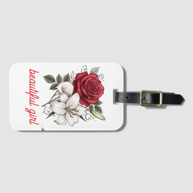 Beautiful Girl Rose Tote Bag Gepäckanhänger (Vorderseite (Horizontal))