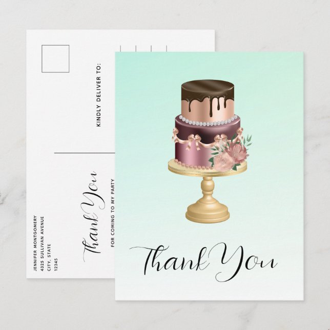 Beautiful Glam Party Cake Vielen Dank Postkarte (Vorne/Hinten)